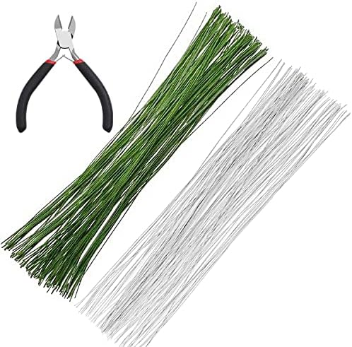 200pcs Floral Wire with Flower Stem Cutter, 26 Gauge White Floral Wire and Green Florist Wire, 14 Inch Floral Arrangement Kit for Flower Craft Wreath Making Supplies Flower Arrangement Supplies
