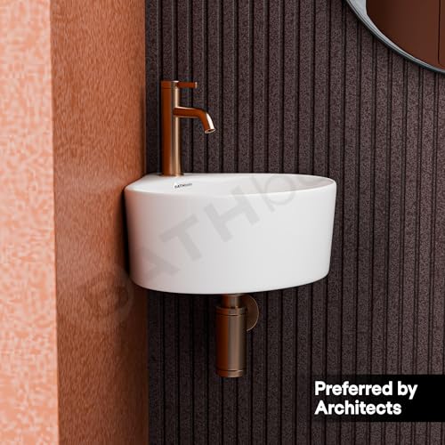 Image of Ceramic Wall Mount Wash Basin For Bathroom | Corner Wall Hung Bathroom Sink for Home, Office & Hotel | Space Saving Wash Basin with Glossy Finish (ONA)