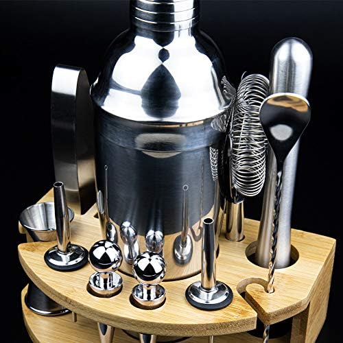 Labeol Cocktail Making Set Cocktail Shaker Set 600ml 26pcs Stainless Steel Bartender Kit with Cocktail Making Accessories Recipe Book Velvet Carry Bag and Bamboo Display Stand