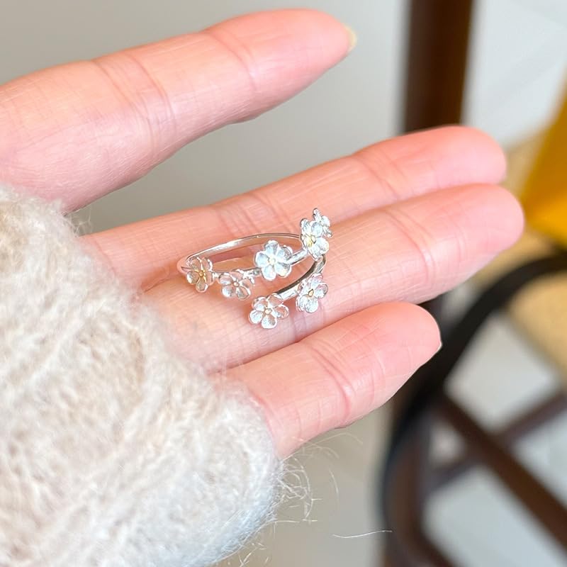 Kokoma Sterling Silver Plum Blossom Wrap Ring for Women Flower Statement Ring Adjustable Open Finger Band Promise Engagement Rings3