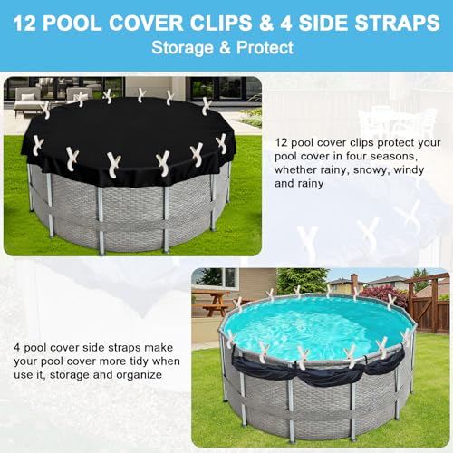 Pool Cover Clips Holder Kit - 12pcs Large Pool Clamps & 4 Side Organizer Straps for Above Ground Pools, 5.1\" Heavy-Duty Winter Windproof Clip & Adjustable Side Holders for Outdoor Swimming Pool Cover
