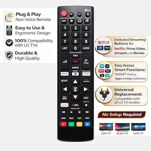 Image of Original Remote Control Compatible with LG Smart TV - Universal Replacement for LED, OLED, LCD, UHD & Android TVs | AKB75095303 Model | Plug & Play Non-Voice Remote (Black)