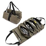 Tool Roll, Wrench Roll,Small Tool Bag,Heavy Duty Canvas Wrench Tool Pouch with 5 Zipper Pockets,Tool Roll Up Bag Tool Organizer Tool Bag For Car Motorcycle-Jeep Gifts For Men.(Army Green)