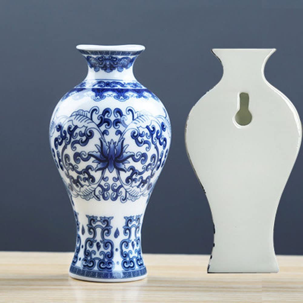 Vase Mural pour Aquarium, Station De Propagation De Plantes Murale Séparée, Vase en Porcelaine Bleu Et Blanc À Suspendre Stable pour Plantes Hydroponiques D'Intérieur, Dé(C)