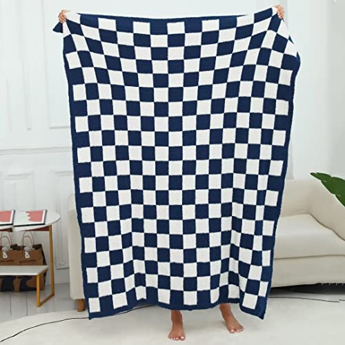 Luxury Fluffy Blanket Checkered Sky Blue Blanket Throw Lightweight Blanket - Super Soft Warm Cozy Microfiber Blanket For Chair, Sofa, Couch, Bed, Camping, Travel ( Sky Blue) #TOP3