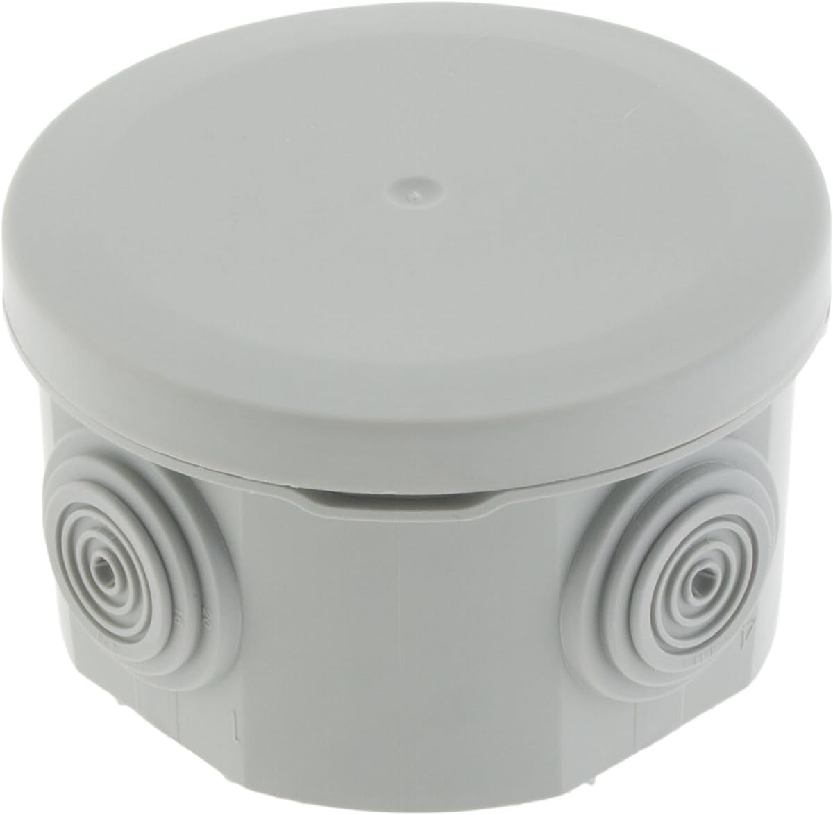 Protec, No Airbox Junction Box IP55 Diameter 70 x 42 mm White with 4 Side Inlets Diameter 4/14/16/20 mm, Bi-Injection Nipple, Shock Resistance IK07, Temperatures -40°C to +100°C, Clip-On Cover