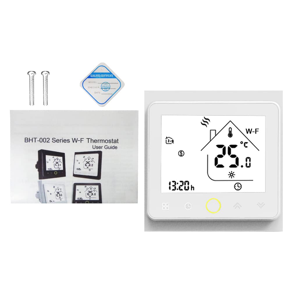 Matybobe Termostat Smart WiFi, cyfrowy termostat pokojowy z ekranem dotykowym, sterowanie aplikacją 5A, kompatybilny z Alexa Home Water Floor Heating for Home White