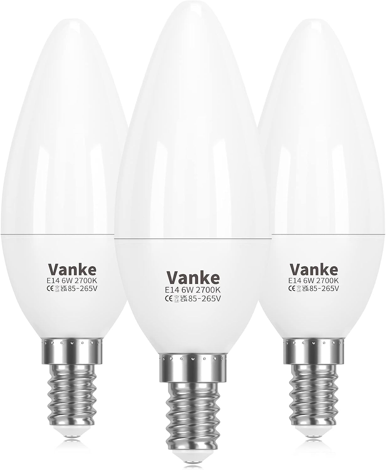 Vanke E14 LED Light Bulb, Warm White 2700K Yellow Light, 6W (40 Watts Equivalent), 470 Lumen LED Candle Bulb