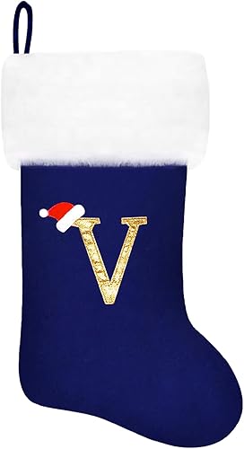 Miniatura 81 de Calcetines de Navidad bordados de 20 pulgadas con monograma, terciopelo rojo con puño de felpa blanca supersuave, adornos clásicos para decoración