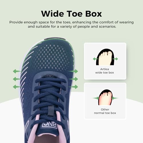Artlea Wide Toe Box Walking Shoes Women Extra Wide Width Sneakers Slip On Shoes Tennis Running Comfortable Sneakers US 6-112