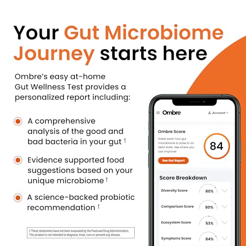 Image of Ombre Gut Health Test Kit - Probiotic Recommender at Home Test for Women & Men - Detailed Custom Gut Microbiome Analysis for Digestive, Immune and Mental Health with Food Suggestions