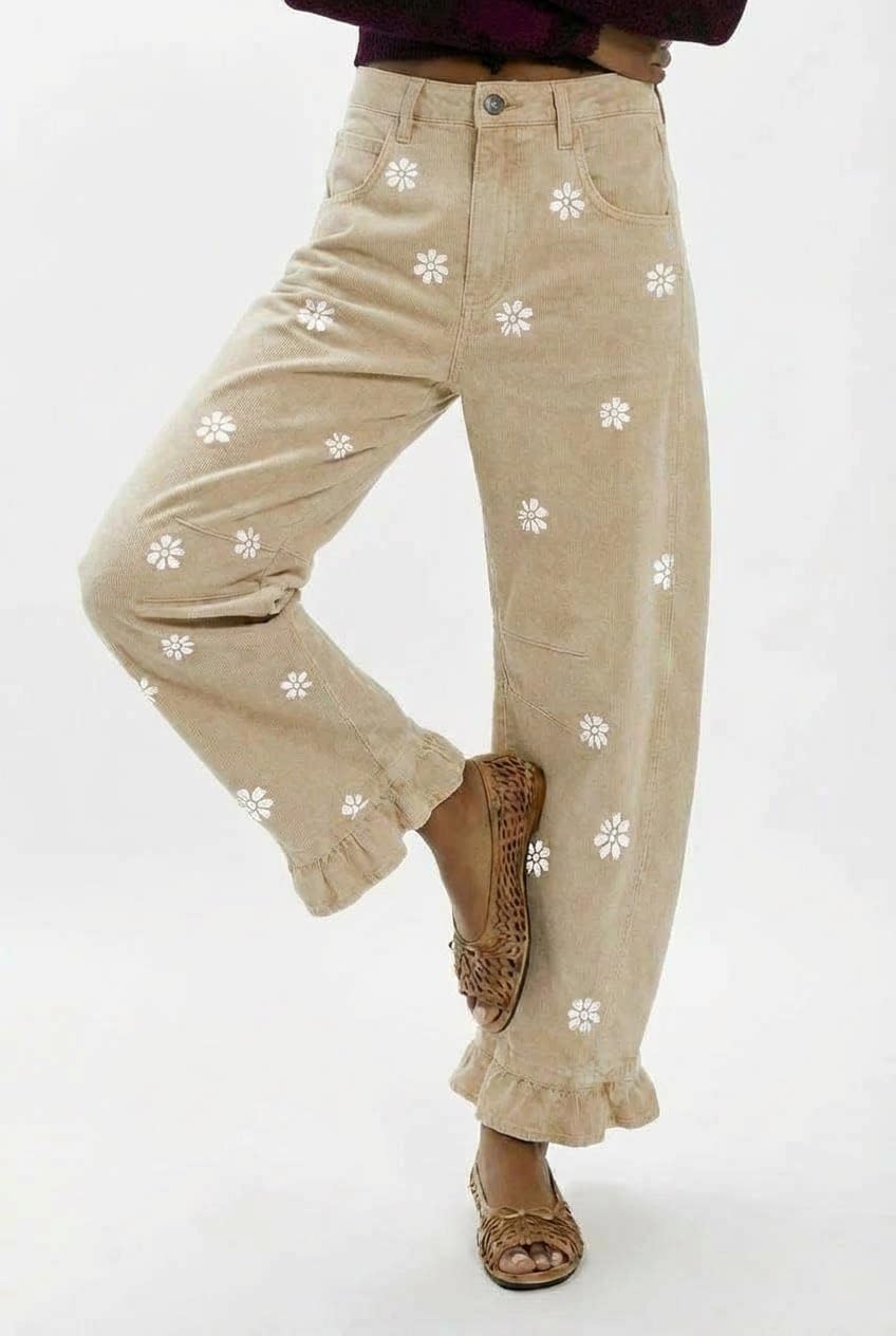 utcoco Women's Y2K Floral Print Barrel Jeans Boyfriend Wide Leg Patchwork Baggy Denim Pants