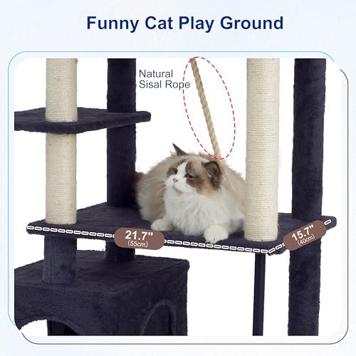 Image of Gitelsnour Cat Tree, Cat Tower with Sturdy Steel Tube, Large Perch GCT024G | 70.5'' Cat Furniture with Scratching Post, Hammock, Basket and Big Platform for Indoor Cats Large Adult, Drak Gray