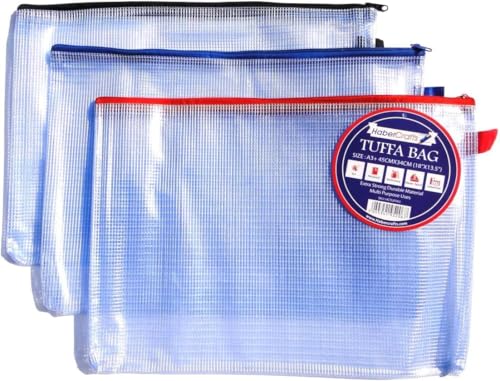 HaberCrafts A3 (35 cm x 26 cm) Tuff – Bolsa reforzada resistente al agua fuerte tipo cartera con cremallera carpeta (3 Pack)