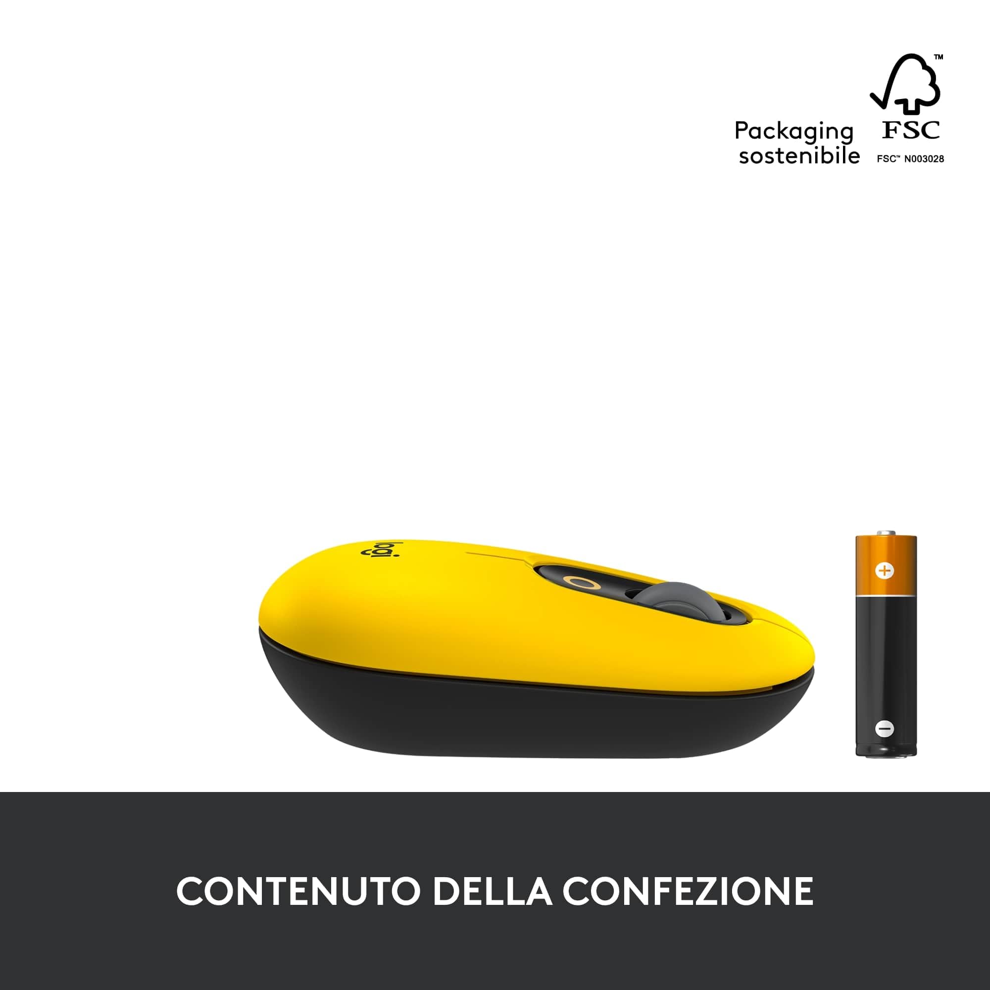 Logitech POP Mouse Wireless con Emoji personalizzabili, Tecnologia SilentTouch, Precisione e Velocità, Design Compatto, Bluetooth, Multidispositivo, Compatibile OS - Blast