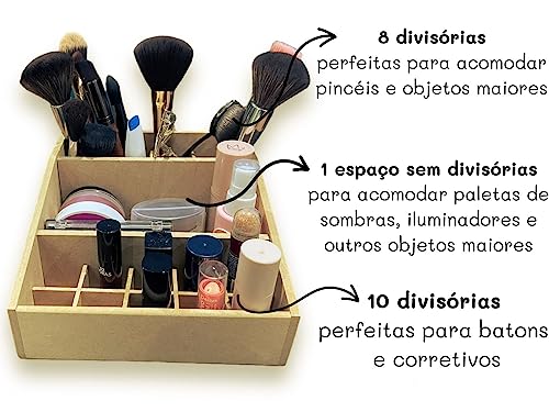 Porta Pincéis, Maquiagens em MDF com divisórias Porta Treco Make Up