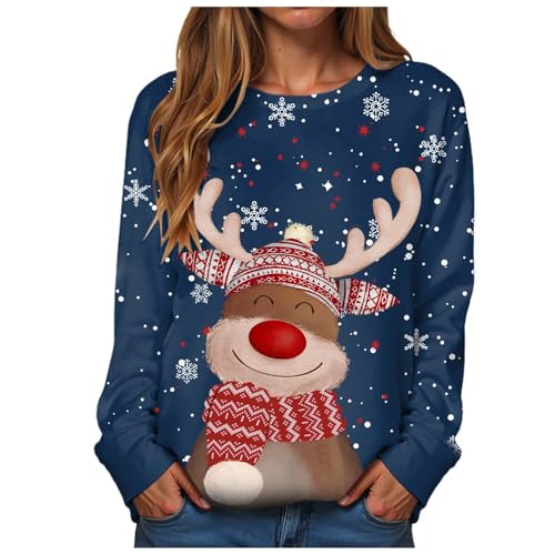 XIANUOJI Weihnachtspullover Damen Lustige Langarmshirt Weihnachten...