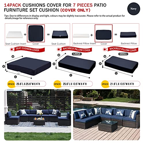 14 Pack Outdoor Patio Cushions Replacement Covers Fit For 7 Pieces 6-Seater Wicker Rattan Patio Furniture Conversation Set Sectional Sofa Seat And Back Pillow Cushion,Water-Resistant Fadeless,Navy #TOP1