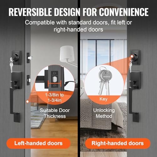 VEVOR Front Door Handle and Deadbolt Set, Square Entry Handle Set with Lever, Single Cylinder, Adjustable Hole Space, Reversible for Right and Left Handed Entrance and Front Doors, Matte Black by VEVOR - Image 5