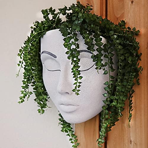 UPQQ Face Planter Pot Head Wall Planter Pots for Indoor Outdoor Decor Resin Wall Mounted Flowerpot Face Plant for Succulent Plants（White）