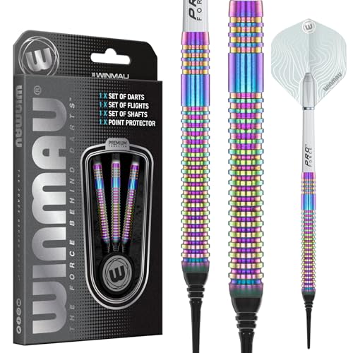 Winmau Darts Solaris Urban 19g Barrel / 21g Full Weight Professional Tungsten Softip Darts Set with Flights and Shafts (Stems)