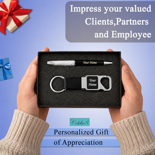 Image of Celebr8 Personalized Card Holder & Pen Gift Set | Custom Name Engraved RFID Visiting Card Holder Wallet with Stylish Pen | Premium Corporate Gift for Men | Gift for Dad, Husband & Father