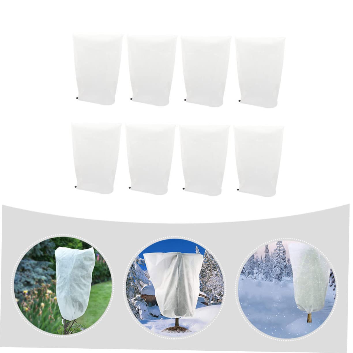 Housses de Protection Hivernale Cordon de Serrage pour Plantes Lot de 8 en Tissu Non Tissé Blanc Protection Le Gel en Hiver pour Plantes D'extérieur
