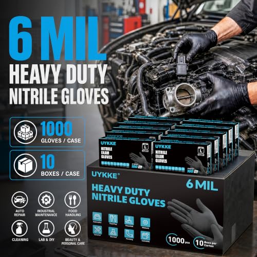 Image of HEAVY DUTY 6 Mil Nitrile Black Gloves Disposable Latex Free Rubber Cooking Cleaning Food Prep Tattoo Gloves 1000PCs