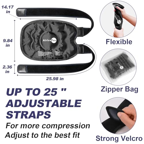Image of AiricePac 2 Ice Pack for Knee Pain Relief, Reusable Gel Ice Wrap for Injuries, Swelling, Knee Replacement Surgery, Cold Compress Therapy for Arthritis, Meniscus Tear and ACL, Black