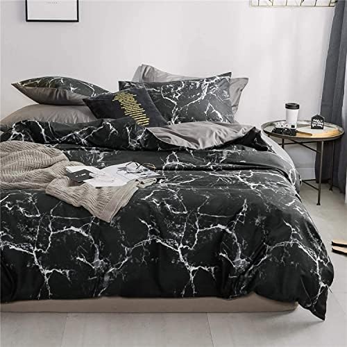 Luofanfei Bed Linen Marble Look 200 x 200 cm, Black and White Duvet
