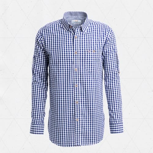 BAVARIA TRACHTEN German Oktoberfest Shirts for Men - Authentic German Lederhosen Shirt Men - Original Bavarian Shirt for Lederhosen Outfit - Checkered Blue - Classic - Size L2