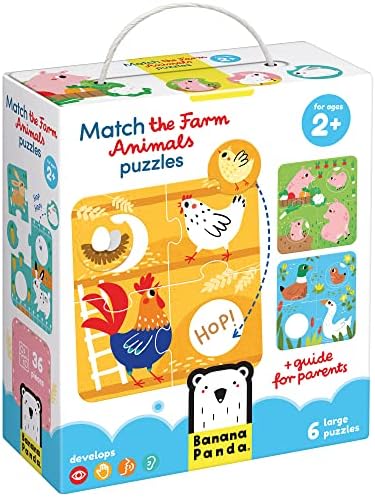 Banana Panda Match The Farm Animals Matching Game - Set Includes 6 Beginner Jigsaw Puzzles with Mix-and-Match Elements | Early Preschool Learning and Fine Motor Skills | for Ages 2 Years +, Multicolor