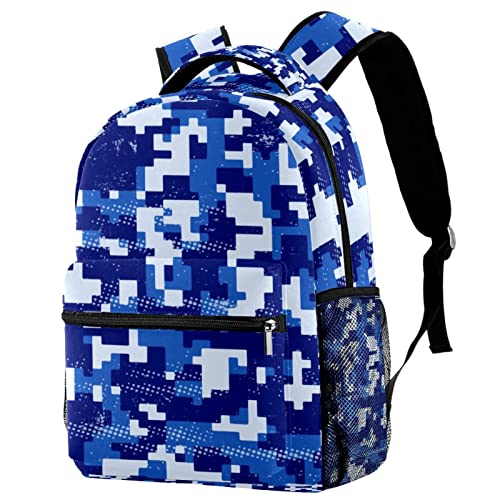 Sac à dos bleu militaire camouflage avec porte-bouteille pour campus et voyage
