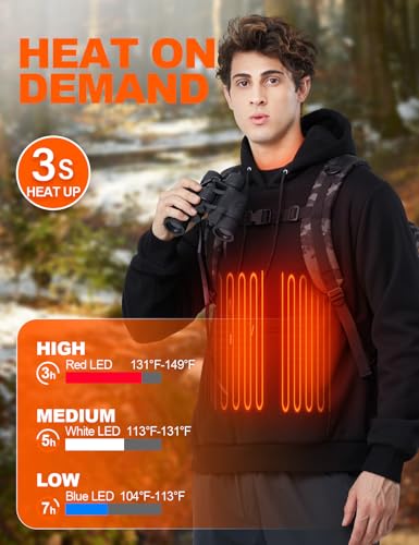 Heated Hoodie for Women Men with Rechargeable Battery Pack 7.4V 12000mAh, Unisex Pullover Heated Sweatshirt3