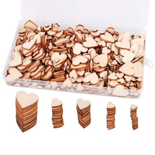 TAIYOU 500 Klein Holzherzen Mini Wooden Hearts Holzherzen Streudeko Holz Herz Verschönerungen Holzscheiben Deko zum Basteln für DIY Handwerk Verzierungen Tischdeko 6 8 10 12 20 mm