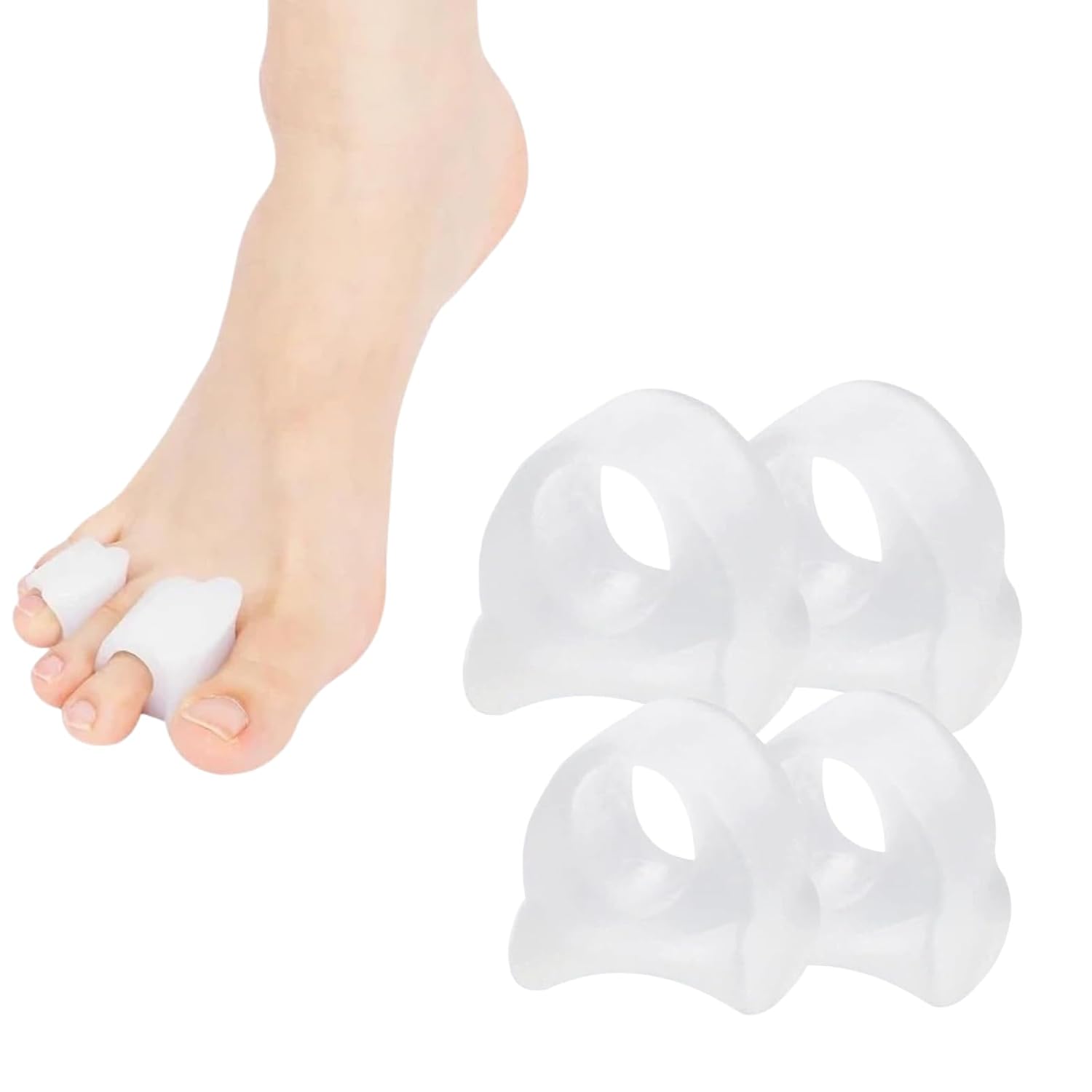 Silicone Toe Separators for Bunion Corrector, two pairs Soft Gel Spacers for Overlapping Toes, Foot Alignment Tool for Hallux Valgus Relief - Reusable & Breathable for Women Men (two pairs s+l,Transparent)