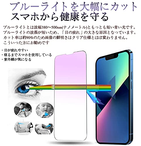 【ブルーライトカット】 iPhone14 / iPhone13 / iPhone13 Pro 用 ガラスフィルム ブルーライト フィルム 液晶保護 アイフォン 13 / 13Pro / 14 用 強化ガラス 保護ガラス 【指紋防止/気泡ゼロ/干渉しない/貼り付け簡単/2枚セット】
