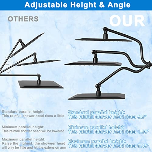 10" High Pressure Rainfall Shower Head With Handheld Combo, 12" L-Shaped Adjustable Extension Arm & 3-Way Diverter, Jet Mode Headheld Shower With 5 Mode, 79" Hose, 180° Adhesive Holder #TOP5