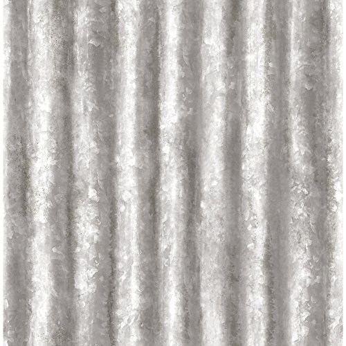A-Street Prints 2701-22336 SSilver Corrugated Metal Wallpaper, Silver