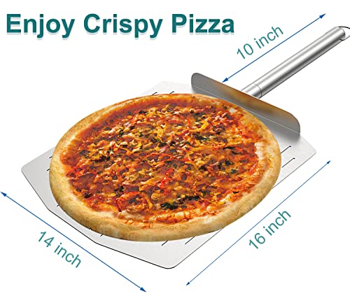 Blackhoso Upgraded 14" Pizza Peel With Extended Handle 304 Environmentally Friendly Stainless Steel Perforated Pizza Paddle For Outdoor Pizza Oven Accessories #TOP1