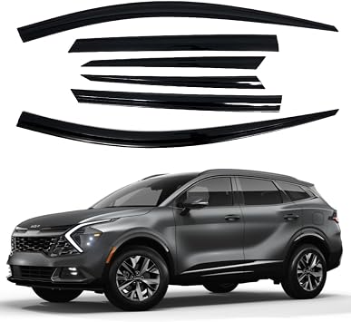 AUTOCLOVER Tape-On Rain Guards Window Visors 6 Pcs Set for Kia Sportage 2023 2024 2025 / Window Deflectors, Out-Channel Vent Shades Smoked