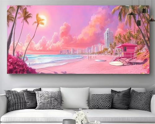 Peinture diamant plage et ville pour décorer le salon : canevas 4D 40x120