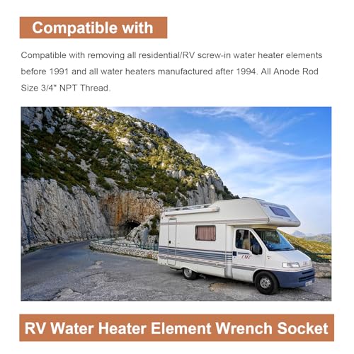 Image of Upgrade RV Water Heater Element Wrench Socket, Dual Hex Wrench Removal Tool for Anode Rod Fit for ll Residential and RV Camper Travel Trailer Motorhome (1-1 /16 in x 1-1 /2 in x 6 in)