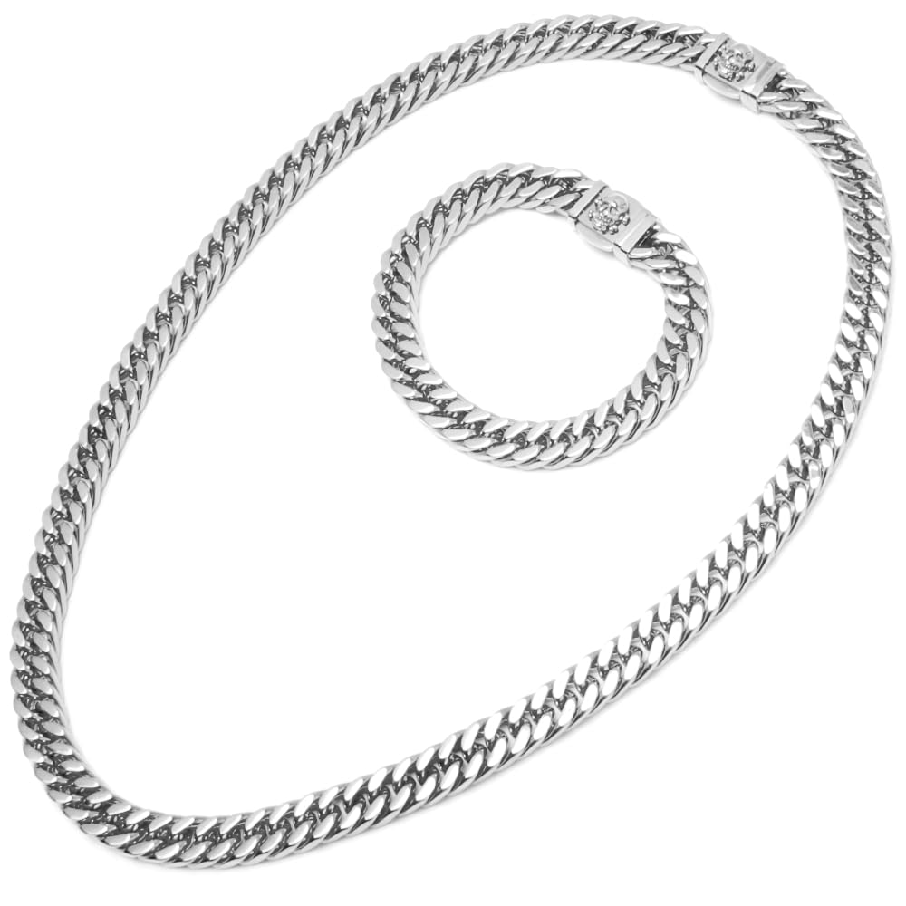Biker-Schmuckset Halskette + Armband mit Totenkopf aus massivem Edelstahl silber poliert Männerschmuck Geschenk
