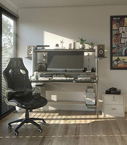 SONGMICS Office Desk Foldable Armrest and High Back,Racing Sport Computer Chair,Black,OBG62BUK, 816632.5 cm