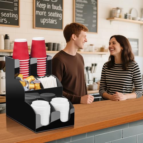 MYITYARD Coffee Station Organizer, 3-Tier Coffee Bar Accessories for Countertop, Acrylic Condiment and Cup Storage Organizer, 6 Compartments, Cup and Lid Holder for Pods, Syrup, Stirrer by MYITYARD - Image 8