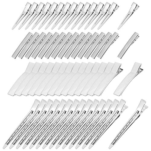 Apipi 60 Pcs Silver Section Clips Metal Hair Clips- Single Prong Curl Clips Metal Duck Bill Hair Clips with Holes for Women Girls Hairdresser or Salon Styling (4 Styles)