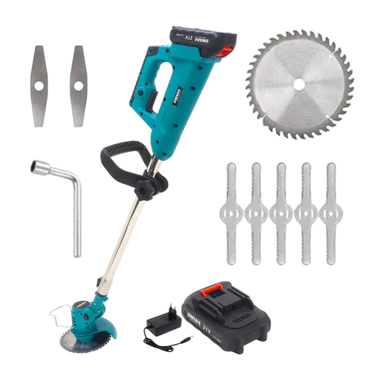 OMADA Cordless Electric Grass Cutter Edge Cutter 21V 260mm Cutting Width 2-in-1 Mower & Trimmer |Adjustable Height | 3 Blade Types | Lightweight & Portable | Lawns & Gardens TOP Customer Service