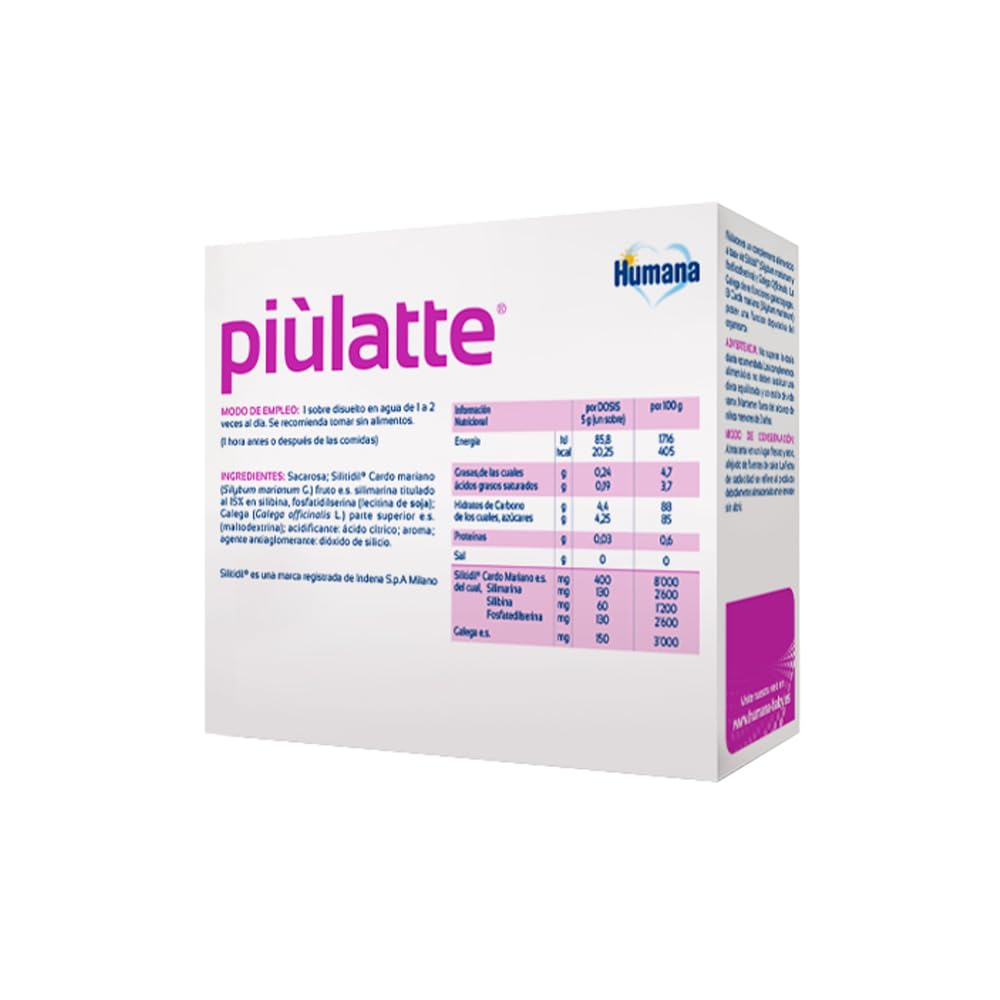 Humana Piùlatte, complemento alimenticio con extractos de hierbas para producción de leche materna, 14 sobres