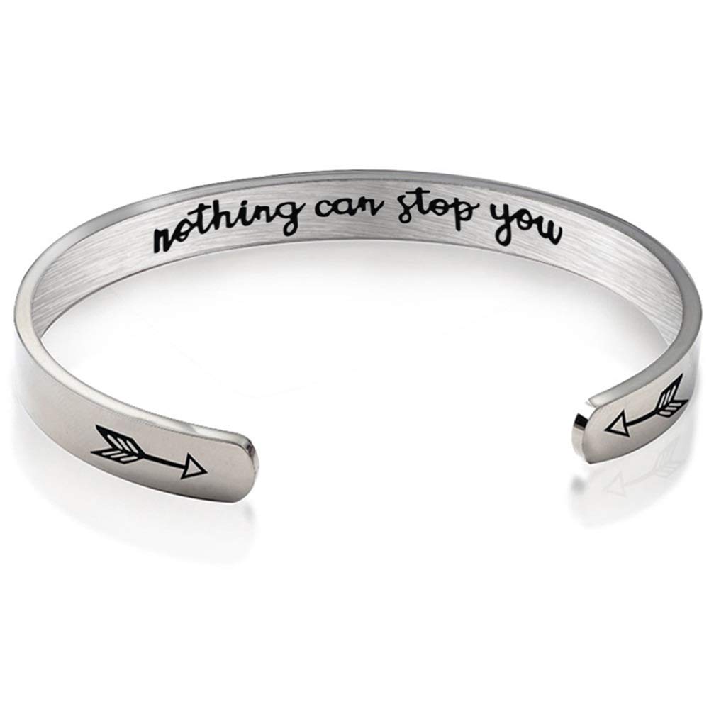 Jude Jewelers 6mm Width Stainless Steel Inspirational Encouragement Graduation School Open Cuff Bangle Bracelet (Nothing can Stop You)
